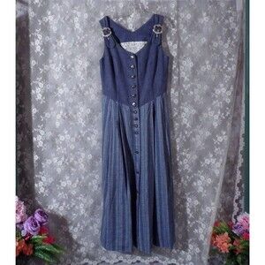 Vintage Denim German Dirndle Style Dress Size Medium Retro Cosplay Cottagecore